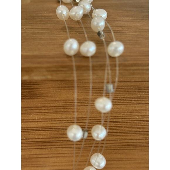 Beautiful Sterling Cultured Pearl Chain‎ Bracelet + 5 Strand Floating Necklace - Picture 2 of 10